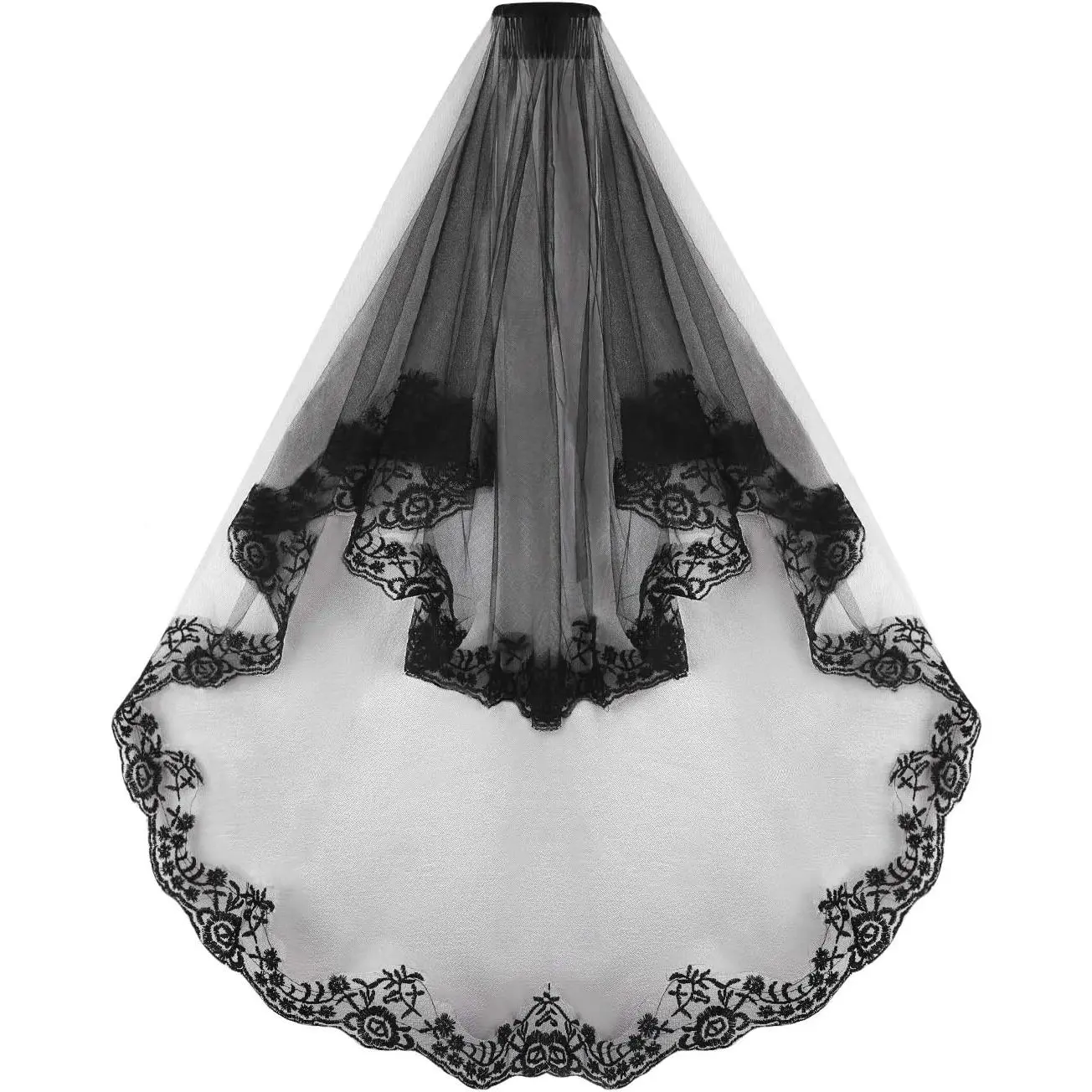Black Lace Veil Wedding Cathedral Wedding Bride Halloween Gothic Costume Veil