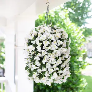 Outdoor realistic fake triangle-shaped flowers, 4-piece set of white biomimetic flowers, with UV-resistant design. The appearance is as realistic as real silk long trailing vines. Suitable for front doors, porches, flower beds, courtyards and gardens for