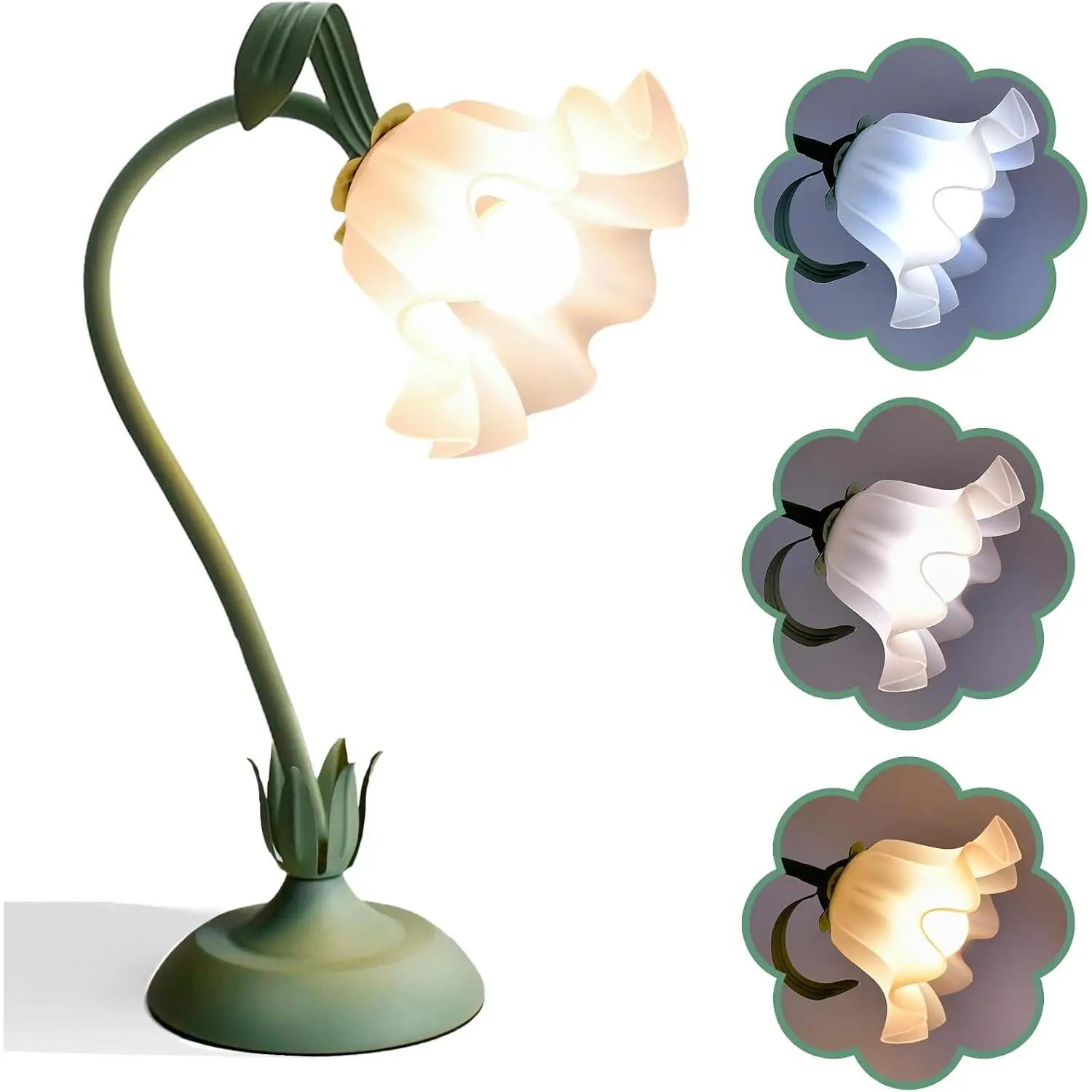 Cute Flower Table Lamp, Bedside Vintage Flower Lamp with LED Bulb, 3 Colors Temperature Flower Lamp for Bedroom Living Room Bedside Desk Reading Lighting Table Lamps Home Decoration（Green）