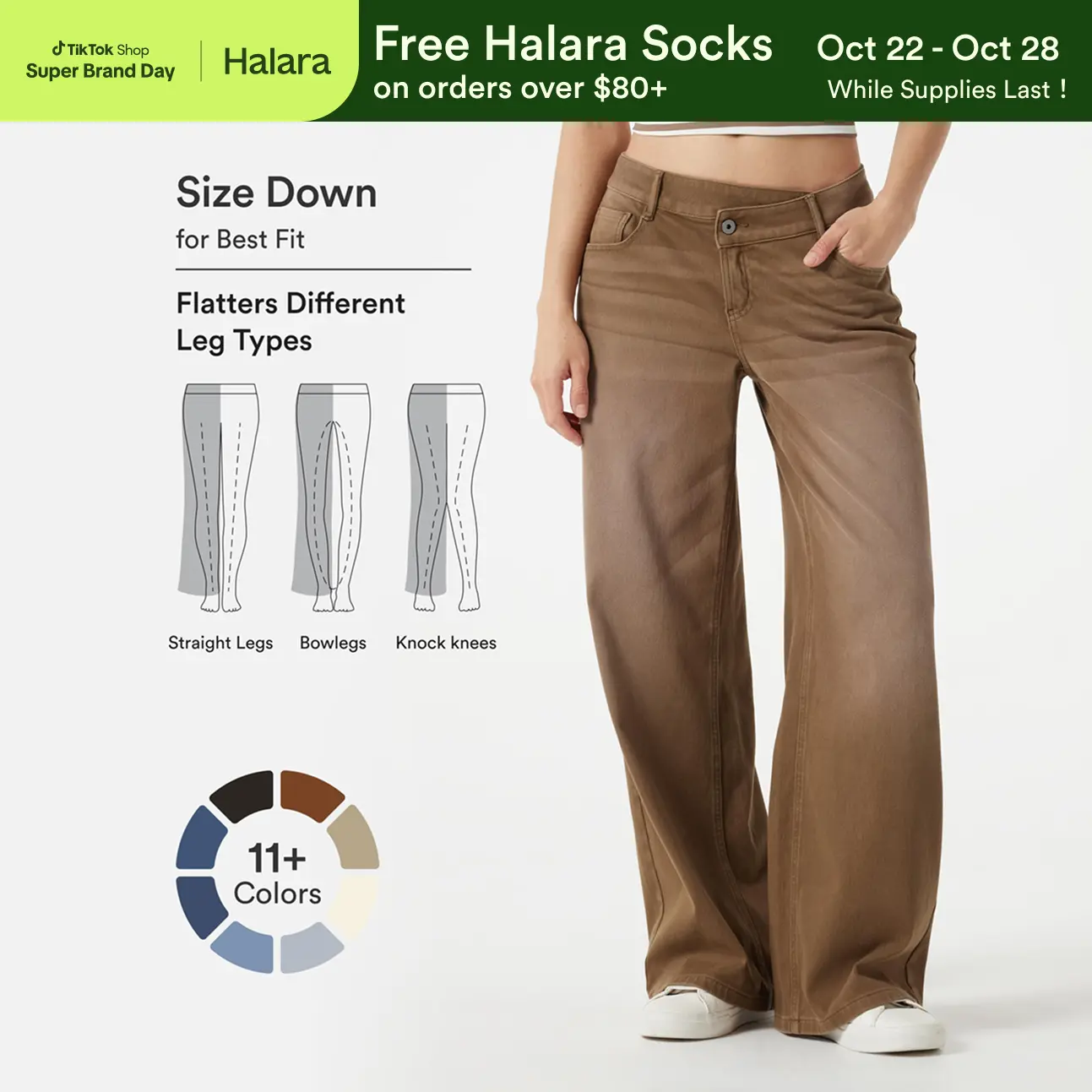 Halara Flex Asymmetric Low Rise Zipper Pockets Baggy Wide Leg Washed Casual Jeans