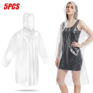 Adult Disposable Rain Poncho, Transparent Hooded Cape, Emergency Rainwear for Hiking, Camping, and Travel