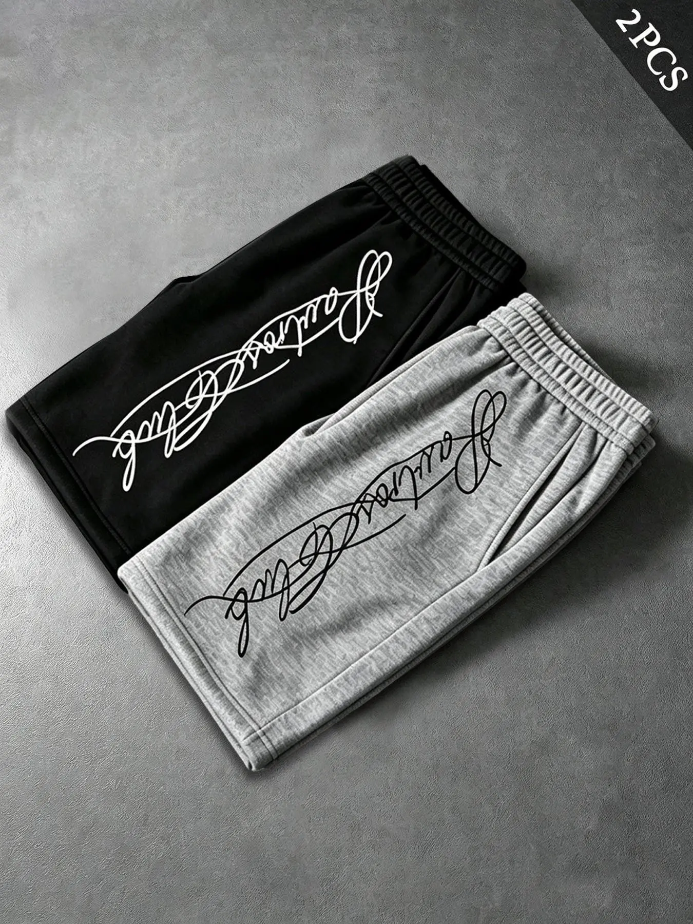 Men's Street Style Signature Handwritten Casual Athleisure Street Shorts, Elastic Waist Drawstring, Knit Sports Pants, Unisex, Festival Gift