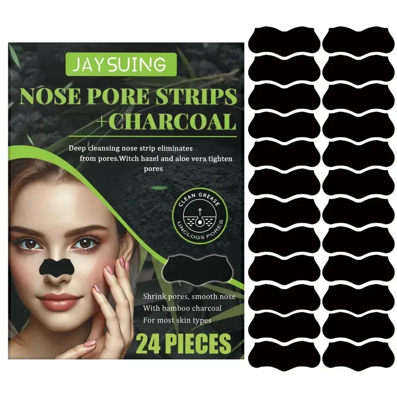 24pcs Blackhead Nose Patches, Activated Charcoal & Aloe Vera, Deep Cleansing Pore Care, Non-Irritating for Men and Women