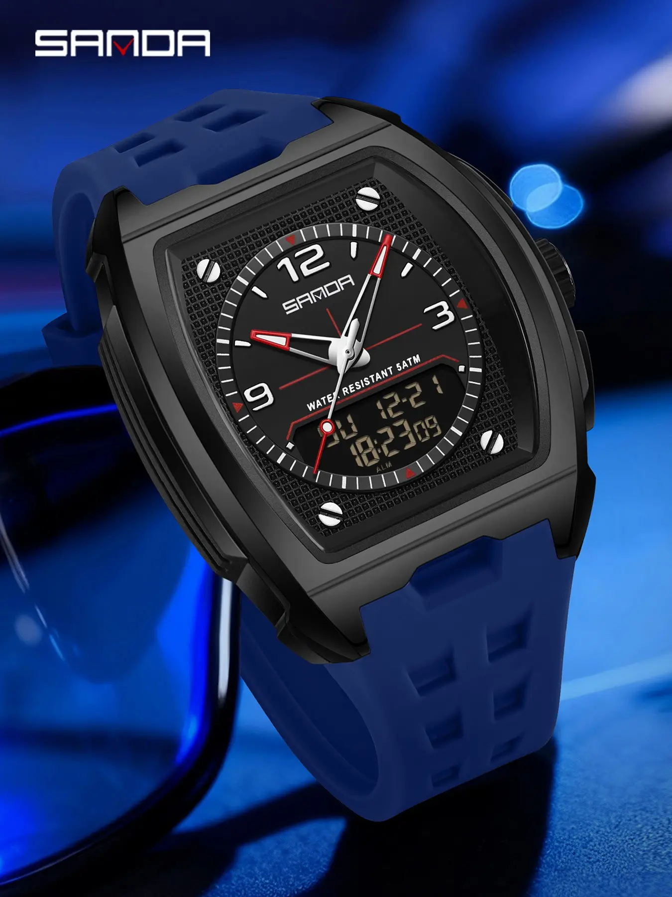 Men's Quartz Watch, Waterproof Night Light, Analog-Digital Display, Sports Style, 49mm Abs Case, Multifunctional Timer, All Seasons