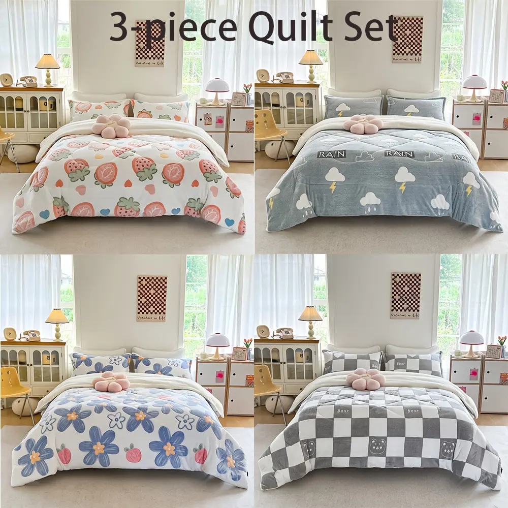Soft 3PCS Queen Size Quilt Comforter Set, All Season Bedding Bed in a Bag, Ideal Gifts for Women