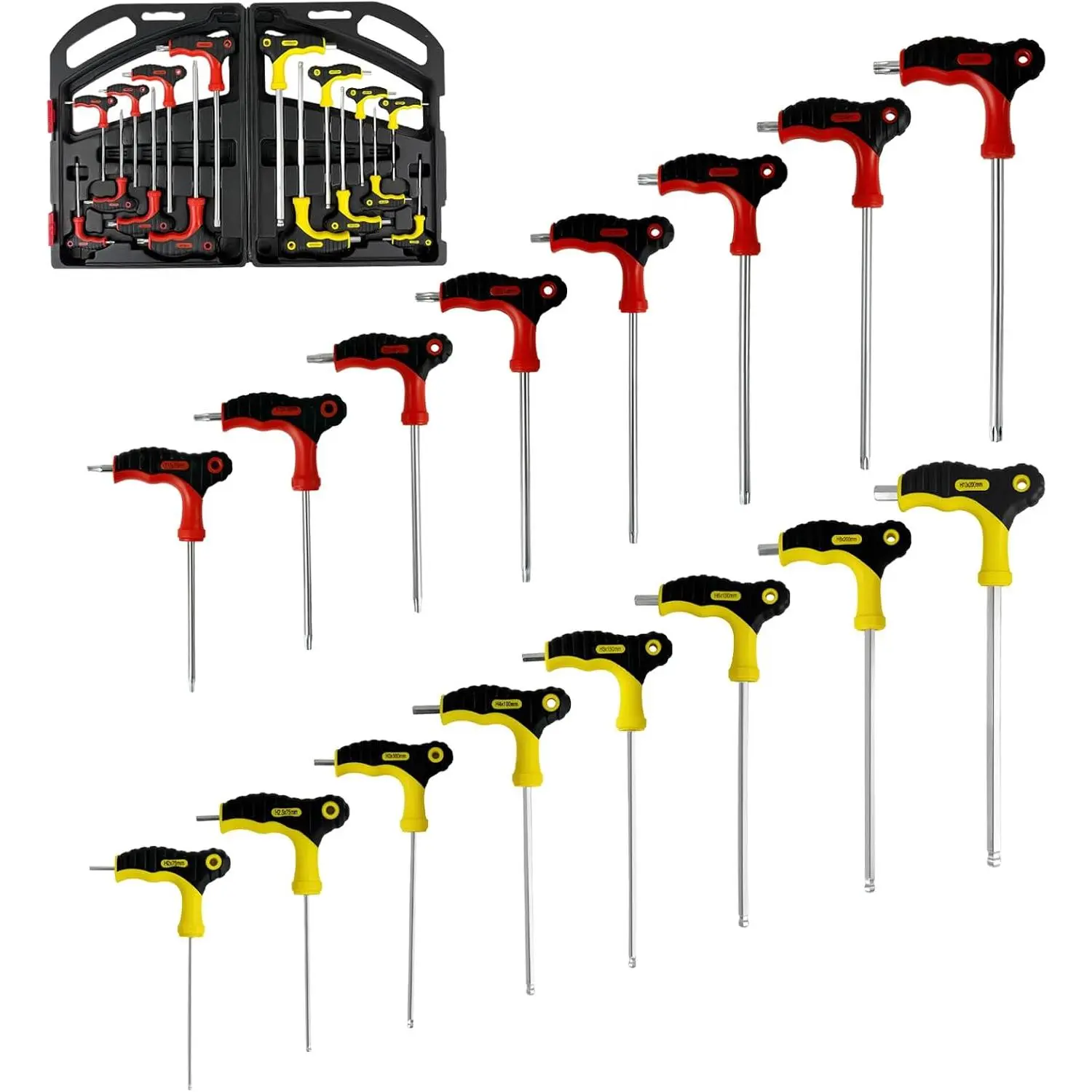 16 count T Handle Allen Wrench Set, Heat-Treated Hex and Torx Wrench Set with Case, Metric Long Arm Hex Key Set for   Repair and Mechanical Maintenance