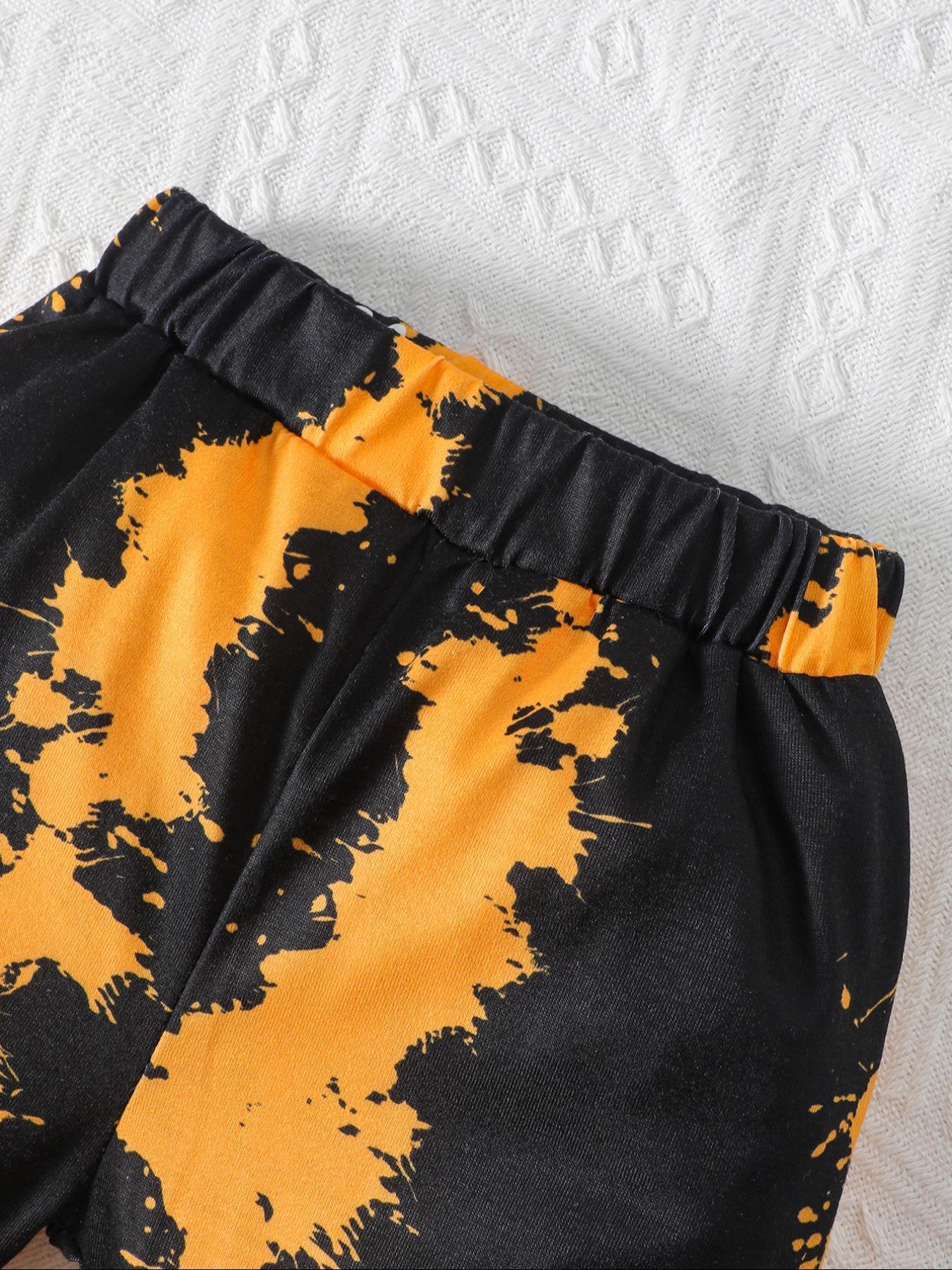 Boys' Tie-Dye Sweatshirt Set with Mama's Boy Print, Long Pants, Casual Fitted Style, Comfortable Spring & Fall, Sweatpants