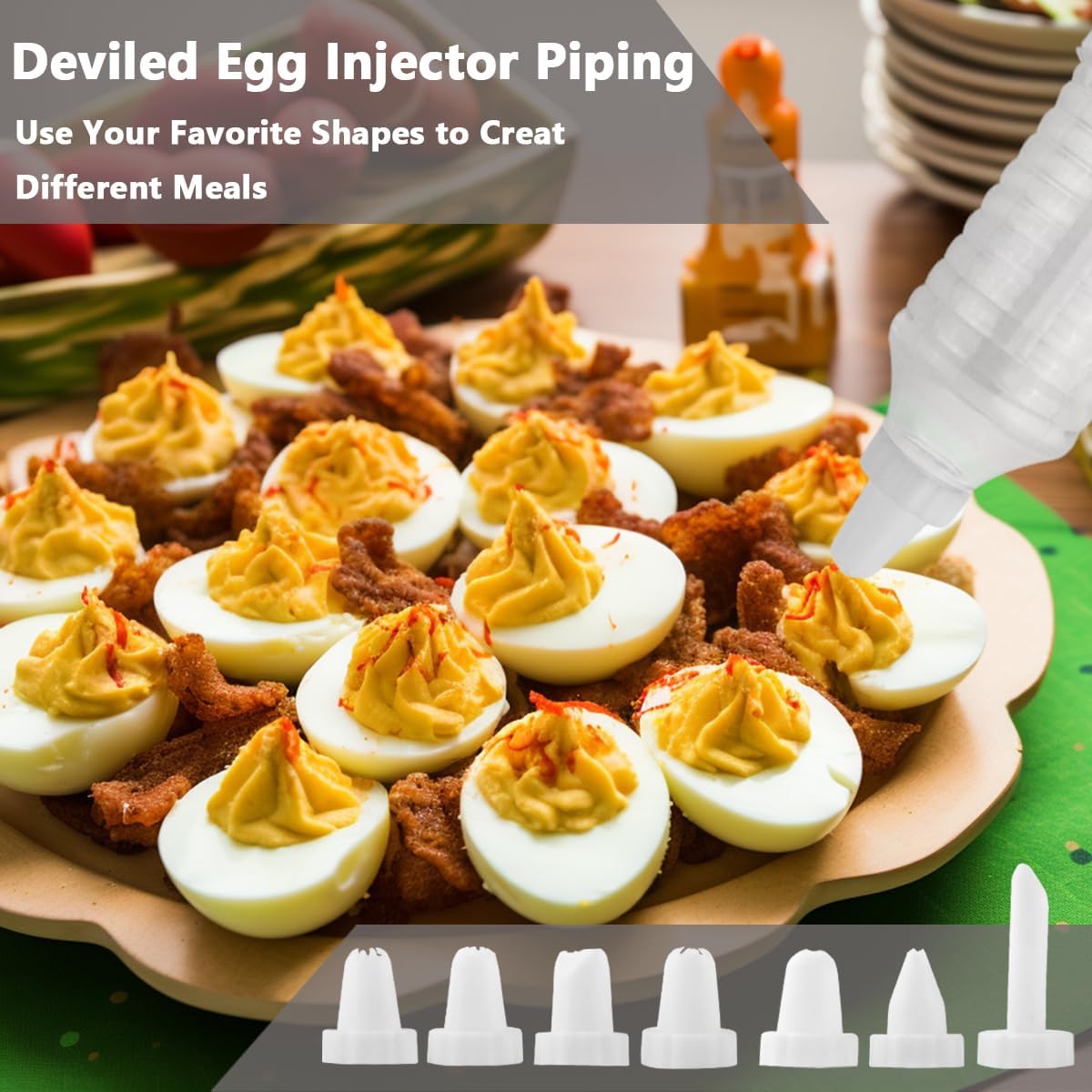 2 Layer Deviled Egg Containers with Lid, 36 Slots Deviled Egg Tray Carrier with Handle and Injector Piping Tool, Fridge Stackable Portable Clear Storage Egg Platter for Party Picnic Travel (white)