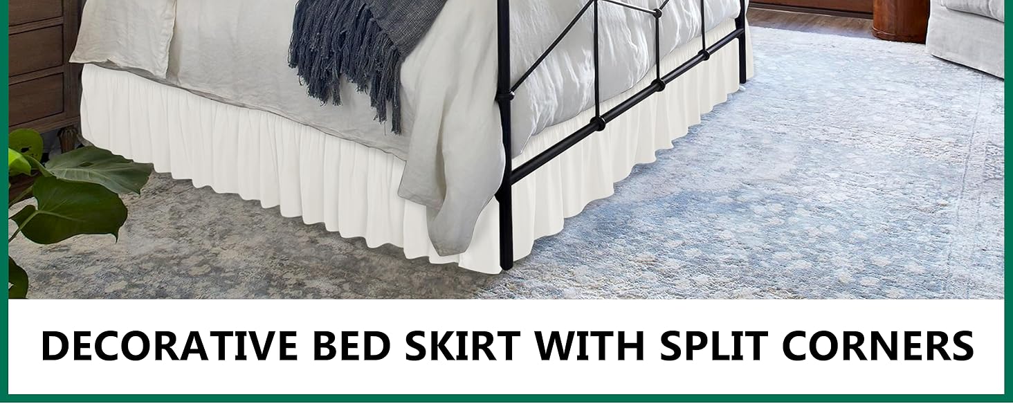 Wrap Around Bed Skirts with Split Corners for Queen Beds 15" Drop, Ivory Elastic Dust Ruffles Wrinkle Resistant Luxurious Machine Washable