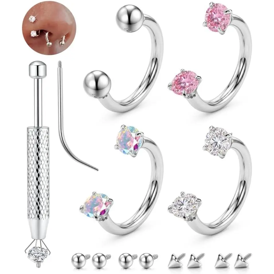 316L Stainless Steel Horseshoe Nose Rings for Women 16/18/20G Septum Rings