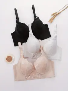Three-Piece Adjustable Underwire Bra Set, Full Cup Lifted High Support, Elegant Lace Trim, Non-Removable Cups, Ideal for Daily Wear & Special Occasions