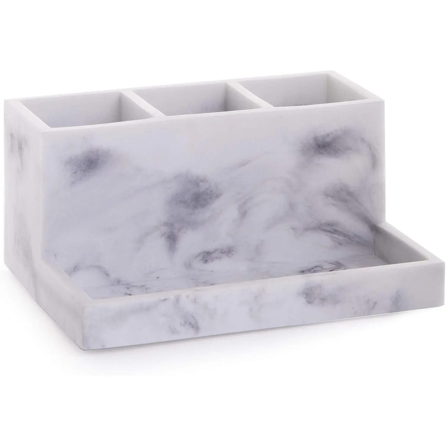 Multi Purpose 3 Compartment Organizer with Tray | Makeup Brush Holder Makeup Brush Organizer Holder Toothbrush Marble Bathroom Accessories (Matte Marble)