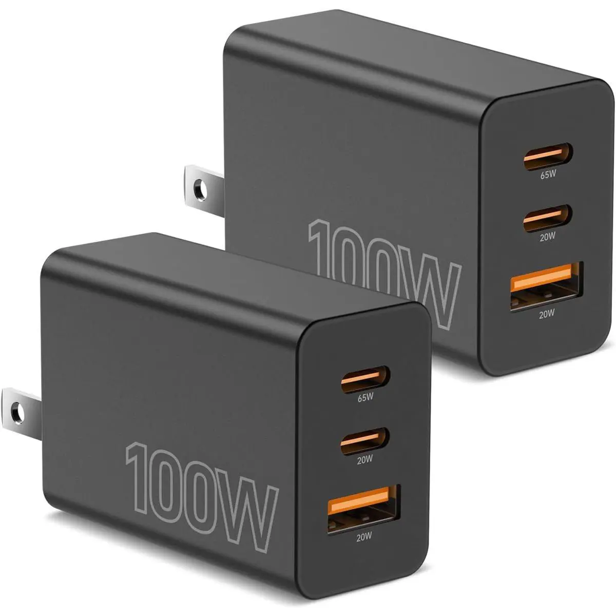 2Pack 3-Port GaN USB-C PD 100W Fast Charging Block - Compact Flame-Retardant Wall Plug, Charger for iPhone, iPhone-Compatible Adapters for Samsung Galaxy S26/S25 Ultra, MacBook Pro/Air