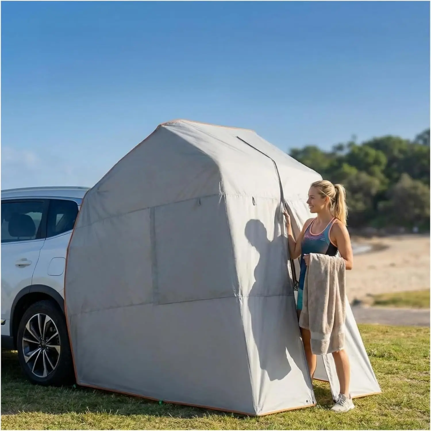 Instant Hatchback Cabana Privacy Changing Room Car Camping Tent, Rope Fastened Tailgate Shelter for SUV, Van, MPV
