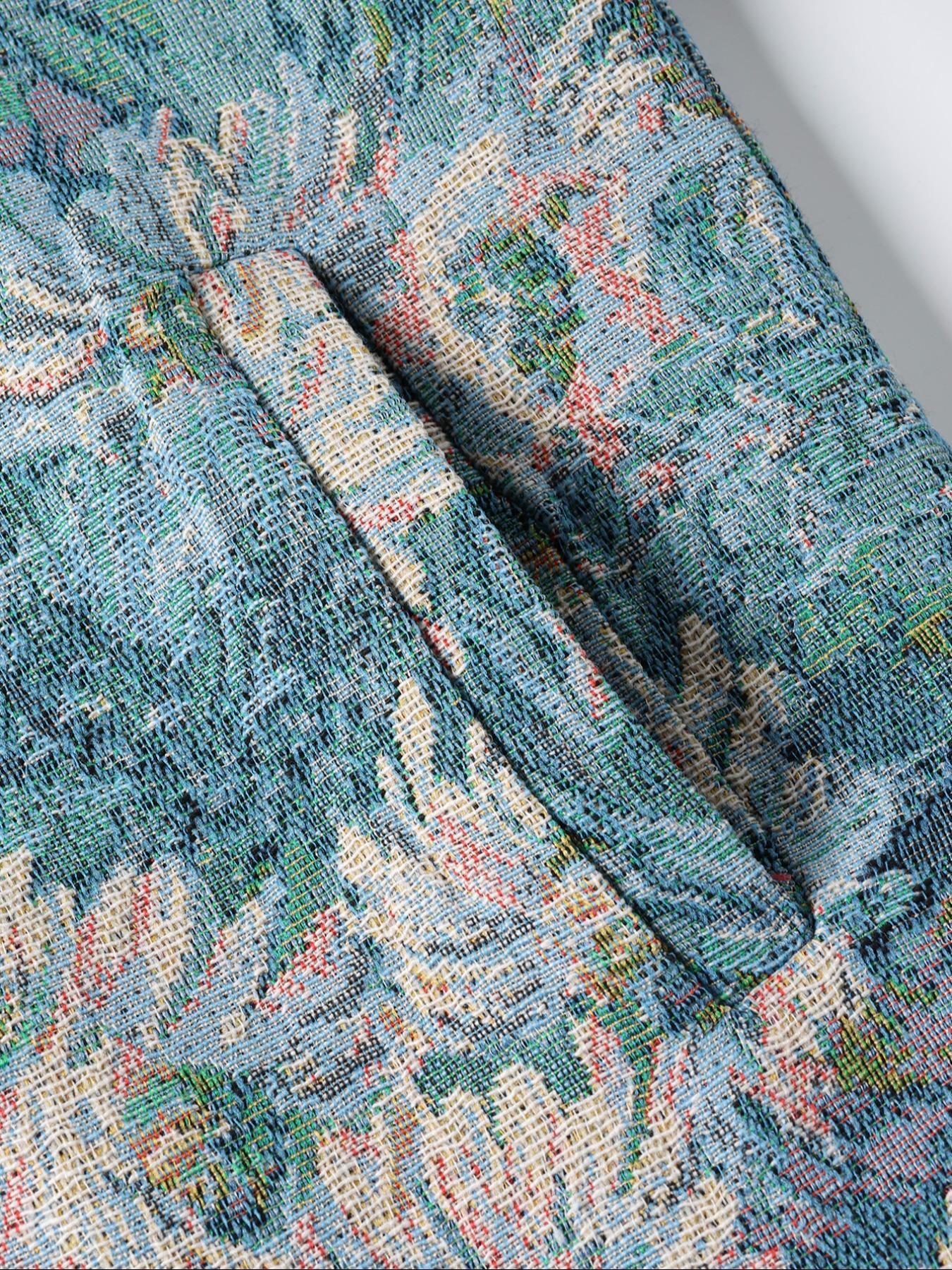 Men's Floral Print Button Front Jacket, Regular Fit Casual Long Sleeve Collared Outerwear for Fall & Winter, Men's Clothes for Daily Wear, Fashion Fit Jacket