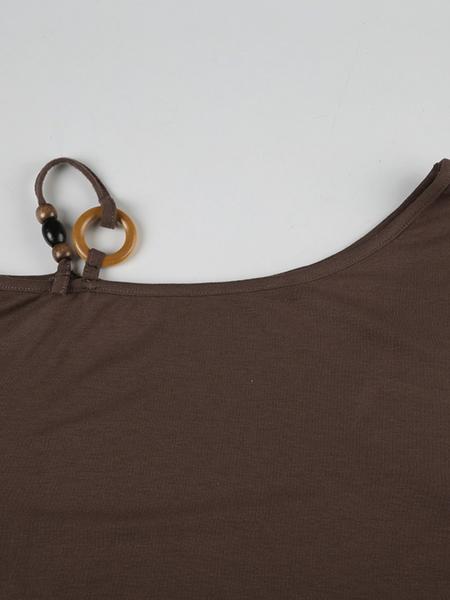 Women's Retro Ethnic Style Beaded Asymmetrical Shoulder Flounce Sleeve Top Blouse, Slim-Fit Spring & Fall Fashion, Moderate Fabric