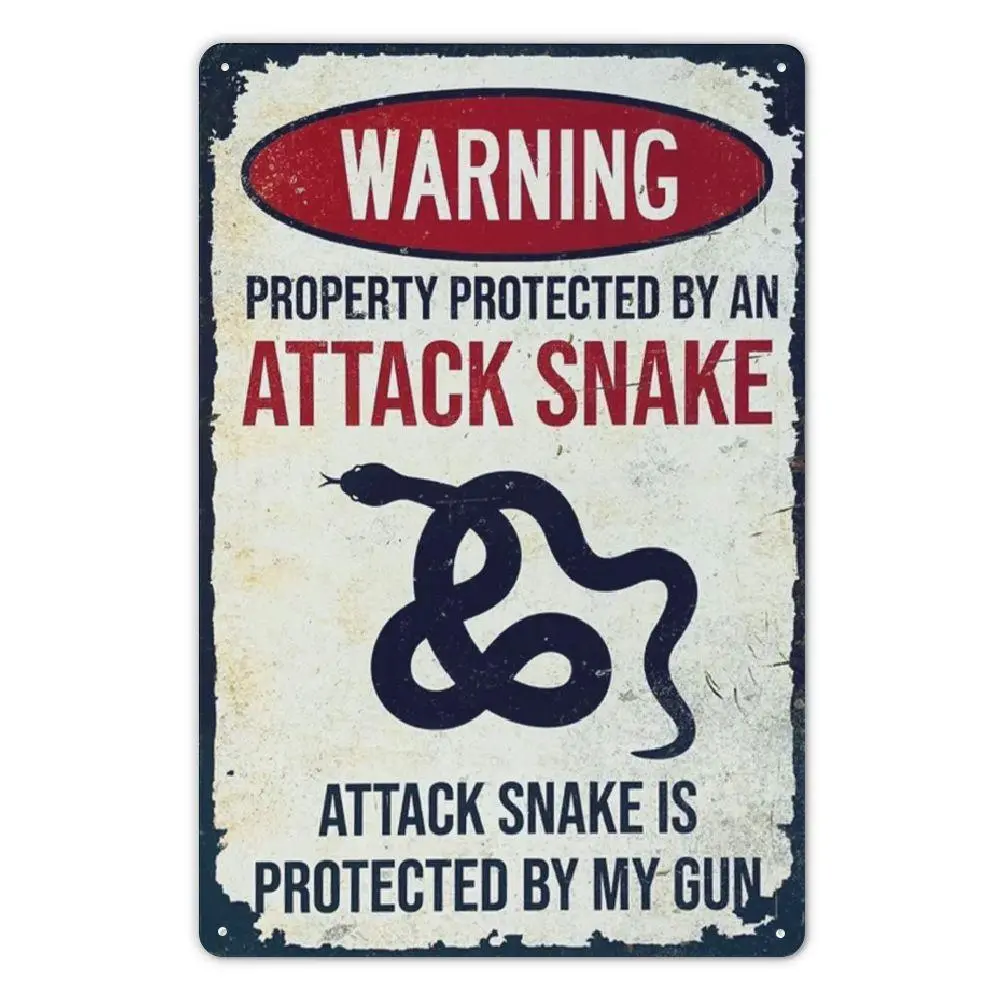 Vintage "Attack Snake" Warning Metal Sign - Ideal for Snake Enthusiasts, Durable Tinplate Property Protection Decor, Easy to Hang, 12x8 Inches, Iron Sign, Property Decoration, Snake Enthusiasts