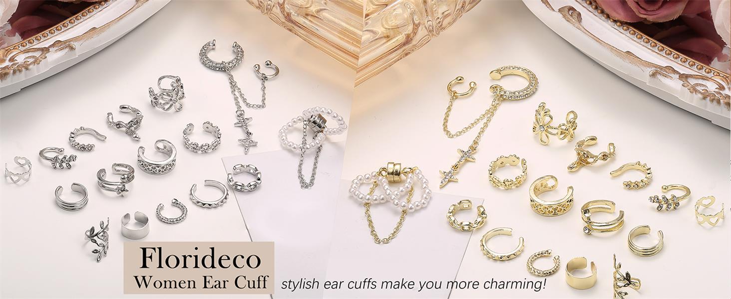 Florideco Ear Cuff Earrings Set for Women Adjustable Fake Earring Cuffs Non Piercing Earring Set Ear Jewelry Set