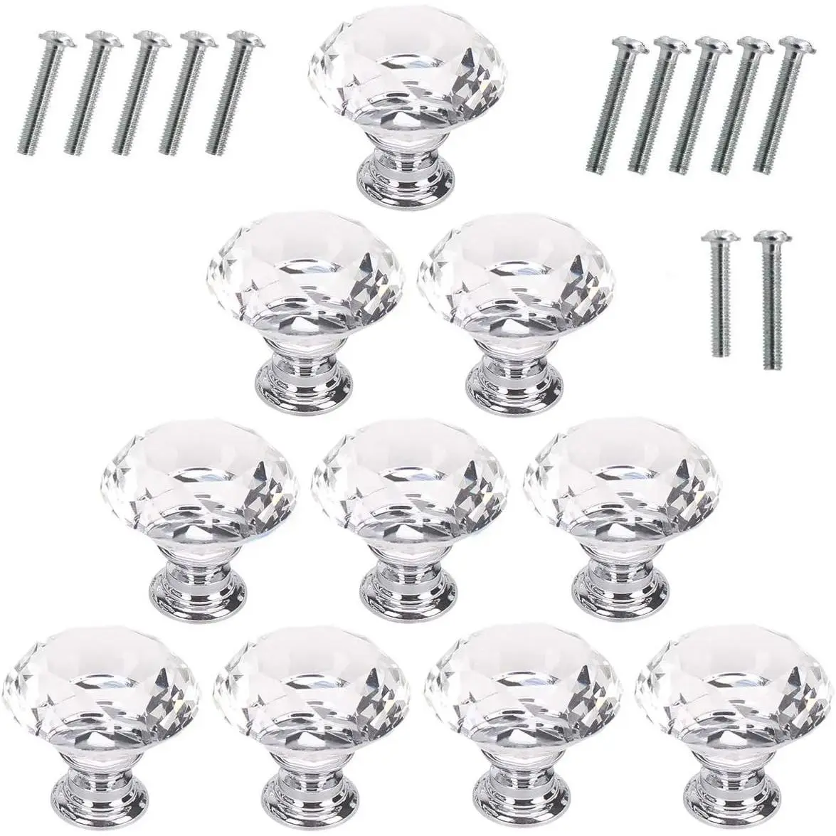 10 Pcs 30mm Diamond Clear Crystal Glass Cabinet Knobs Pulls Handles for Kitchen Cabinets Dresser Cupboard Wardrobe DrawerGift