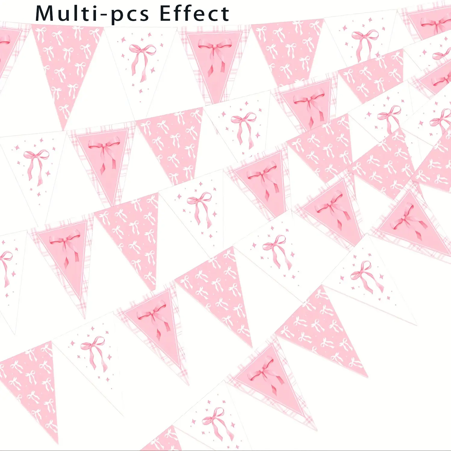 1 Set Pink Bow Party Banner, Elegant Pink Triangle Flag Bunting, Durable Paper Pennant Banner Flags for Bridal Shower, Birthday, Wedding, Graduation, Baby Shower, Event Decorations Supplies, Hanging Banners