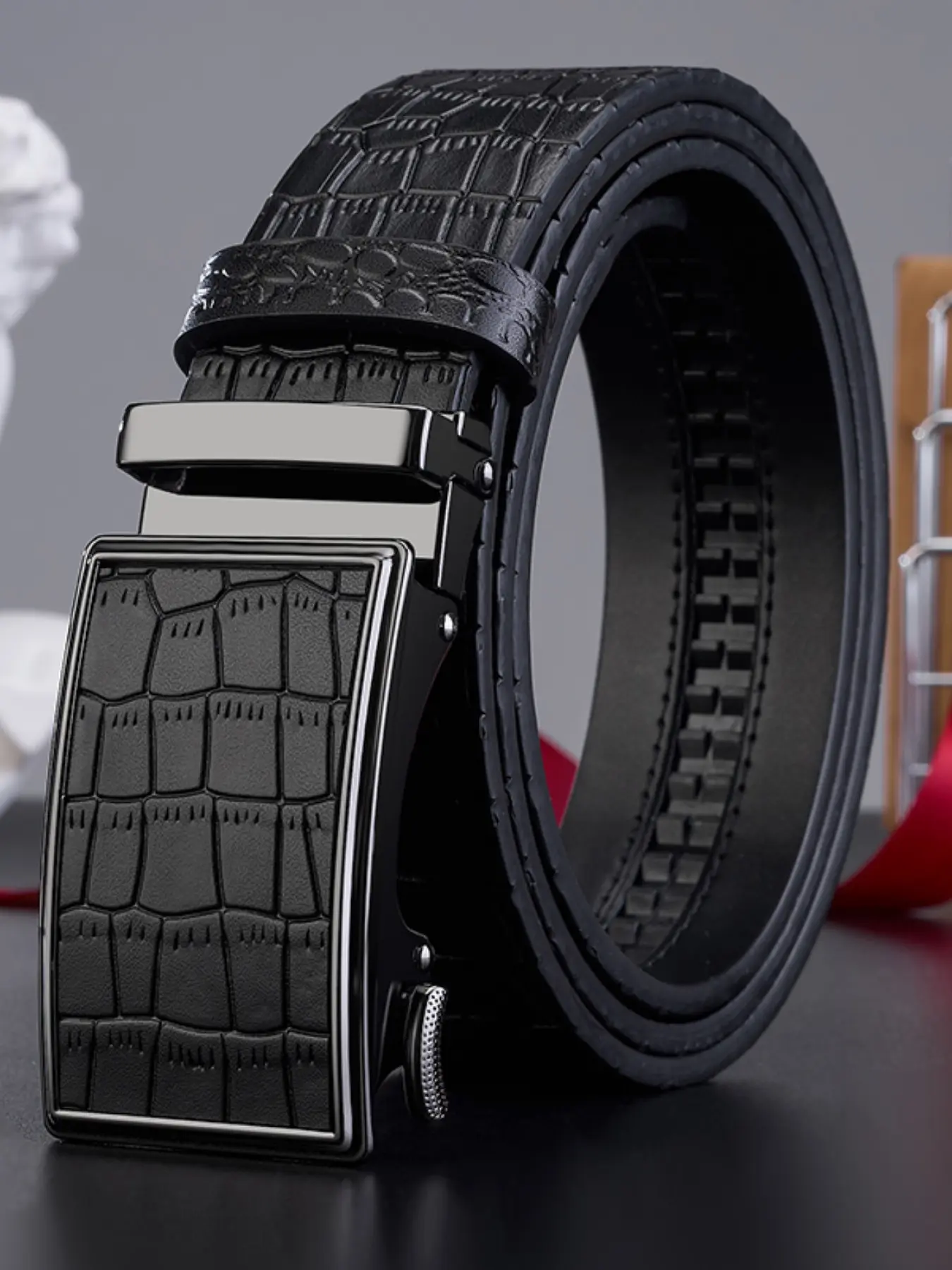 Crocodile Pattern Genuine Leather Men's Belt, Automatic Buckle, Casual Business Waistband, Fashionable Pants Strap, Casual Style Belts, New Arrival