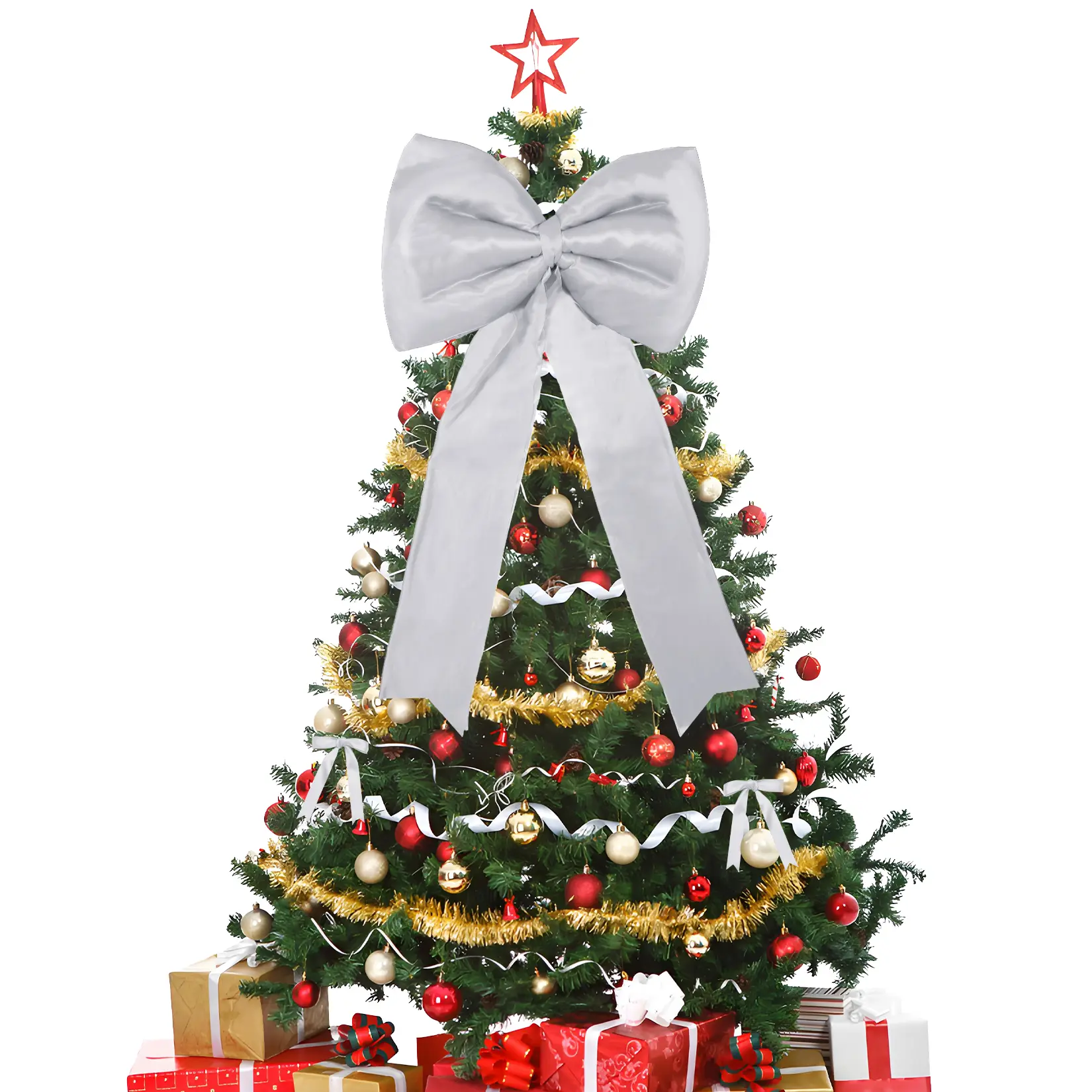 25 PCS Wired Satin Christmas Bows Set – Extra Large Blue or Silver Tree Decorator Bow & 24 Small Ribbon Bows – Festive Decor for Xmas Tree, Wreath, Garland, Indoor Outdoor Holiday