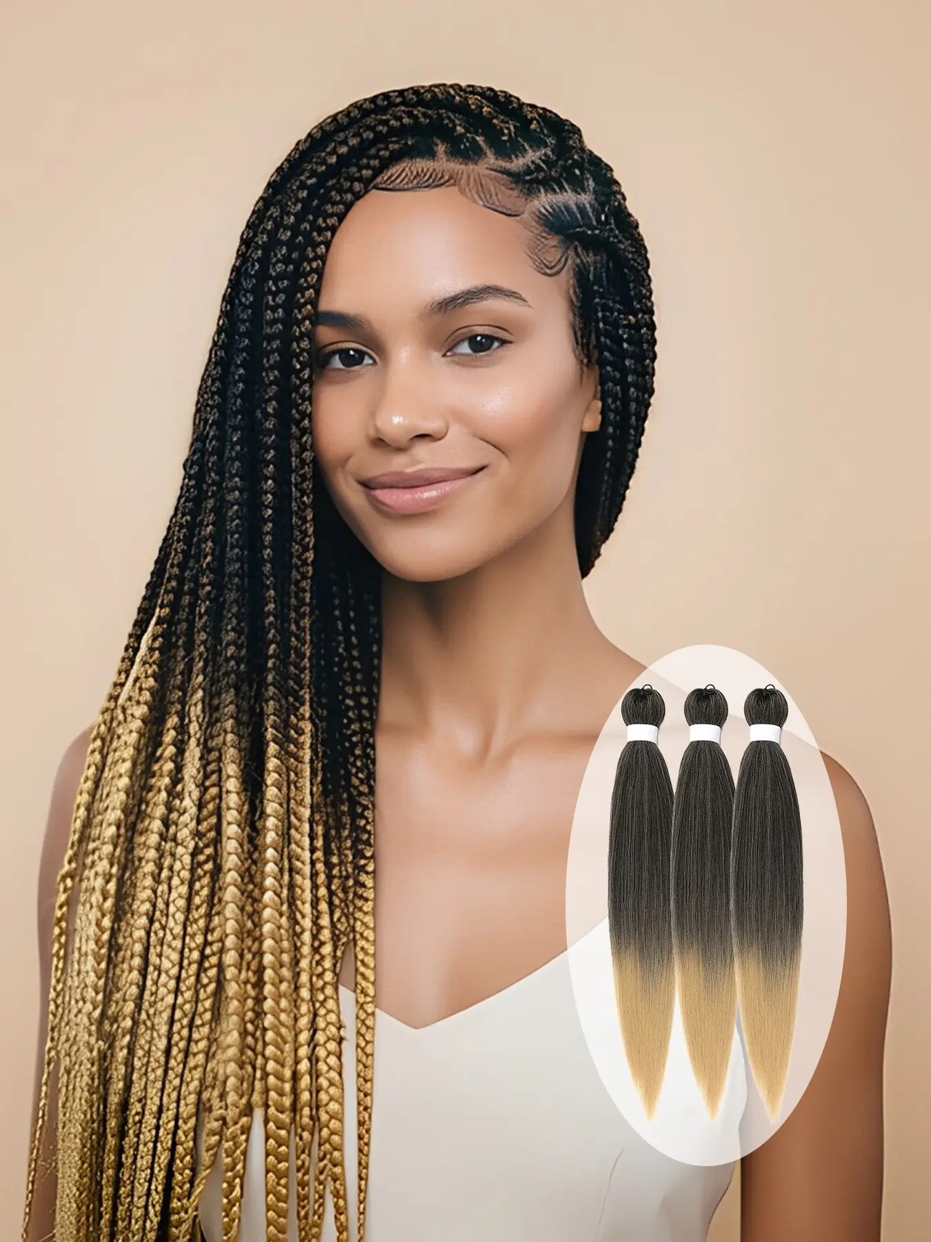 26-Inch Pre-Stretched Braiding Hair, Brown Ombre Crochet Braids. Made from Low-Temperature Flame Retardant Synthetic Fiber with Yaki Texture. Hot Water Setting Friendly. Perfect for Women's Daily and Festival Braided Styles. (3 Bundles/Pack)
