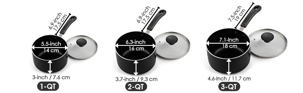 Home Nonstick Sauce Pan with Glass Lid 2-Qt, Multi-purpose Pot Saucepan Kitchenware, Black, Aluminum