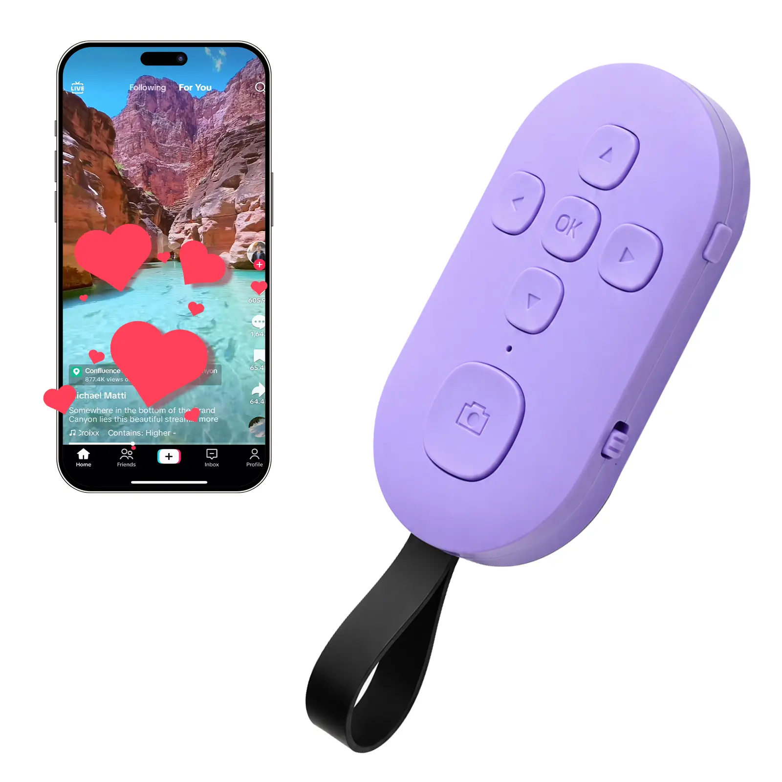 TikTok Scrolling Bluetooth Remote Control, Phone Page Turner with Camera Shutter, Volume Control, Like and Play Pause, Viral Smartphone Gadget for iPhone Android, Handsfree Scrolling Remote