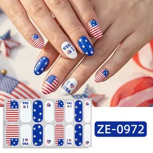 Independence Day Full Cover Nail Wraps, Waterproof USA Themed Self-Adhesive Nail Stickers for 16 Nails