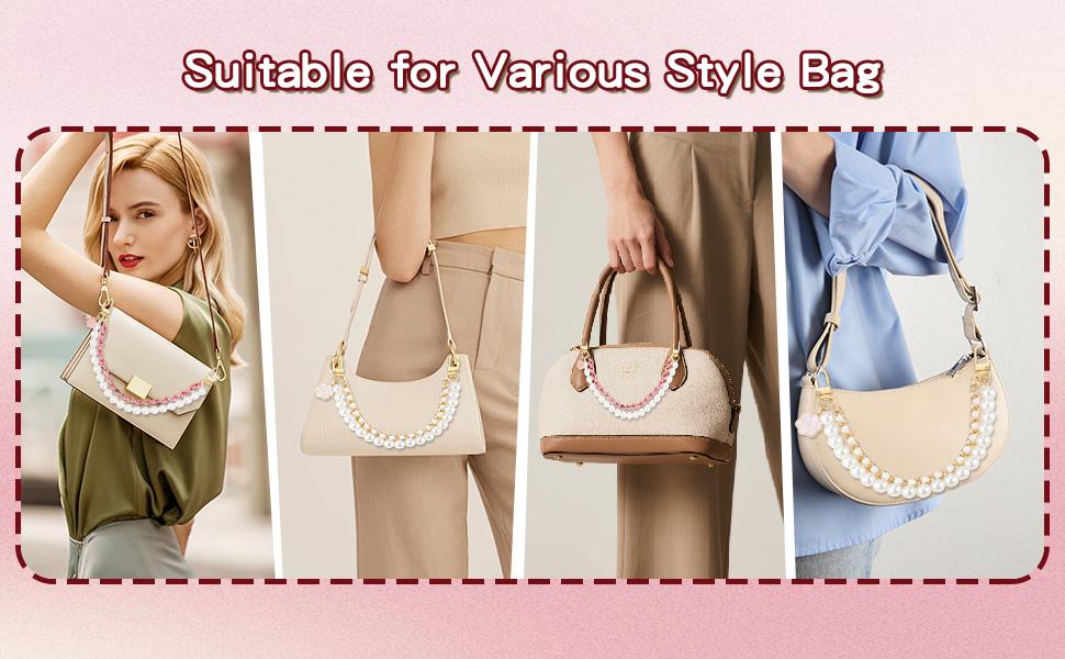 2-Piece Bag Extension Chain, Floral White Bag Strap Extension Chain, Pearl Bag Strap Replacement, Crossbody Bag/Handbag Accessory, Women's Bag Charm