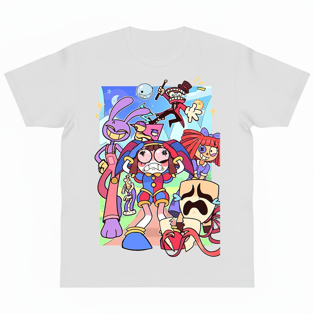 Trippy Digital Character Circus Tee| Unisex Y2K Casual Cotton Short Sleeve