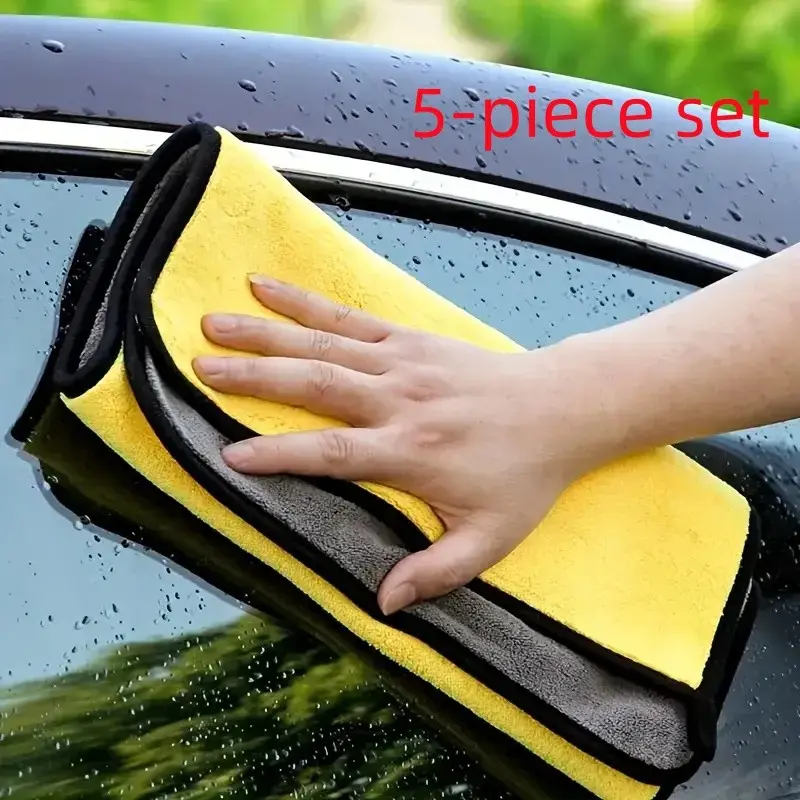 5 Piece Thick Microfiber Car Wash Cloth, Super Absorbent Towel, and Design, Durable Polyester, Essential for Car Cleaning