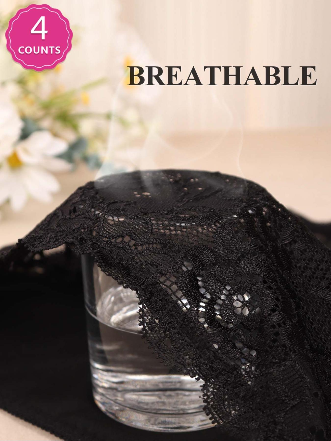 Women's Solid Color Floral Lace Patchwork High Waist Panty, Soft Comfortable Breathable Knicker for Daily Wear, Underwear for All Seasons Trim Lace Panty