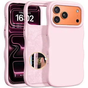 BENTOBEN Magnetic for iPhone 17 Pro Case 2025, Slim Silicone Cute Curly Wavy Edge [Compatible with Magsafe] Shockproof Drop Protective Bumper Women Girly Phone Cover for iPhone 17 Pro 6.3", Baby Pink