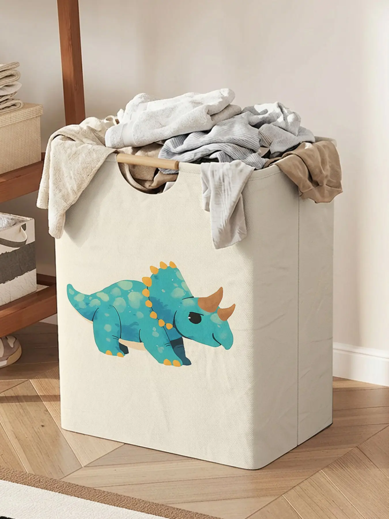 Dinosaur Pattern Open Storage Box, Foldable Portable Laundry Basket with Handle, Home Bathroom Dirty Clothes Organizer, Casual Duffel Weekender Bag