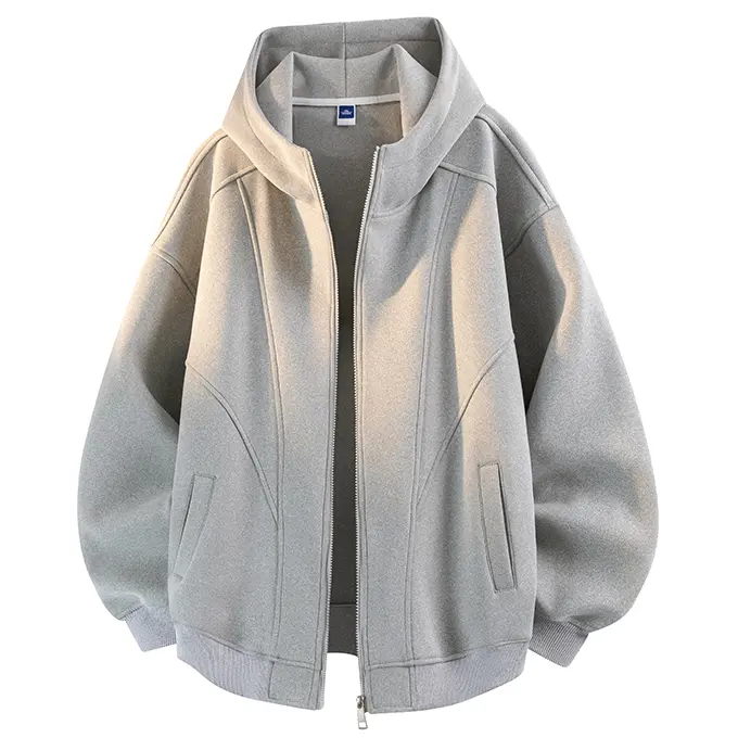 Men’s Stitched Panel Zip Up Hooded Jacket, Loose Soft Thick Casual Hoodie Coat, Versatile Daily Outerwear for Spring Autumn