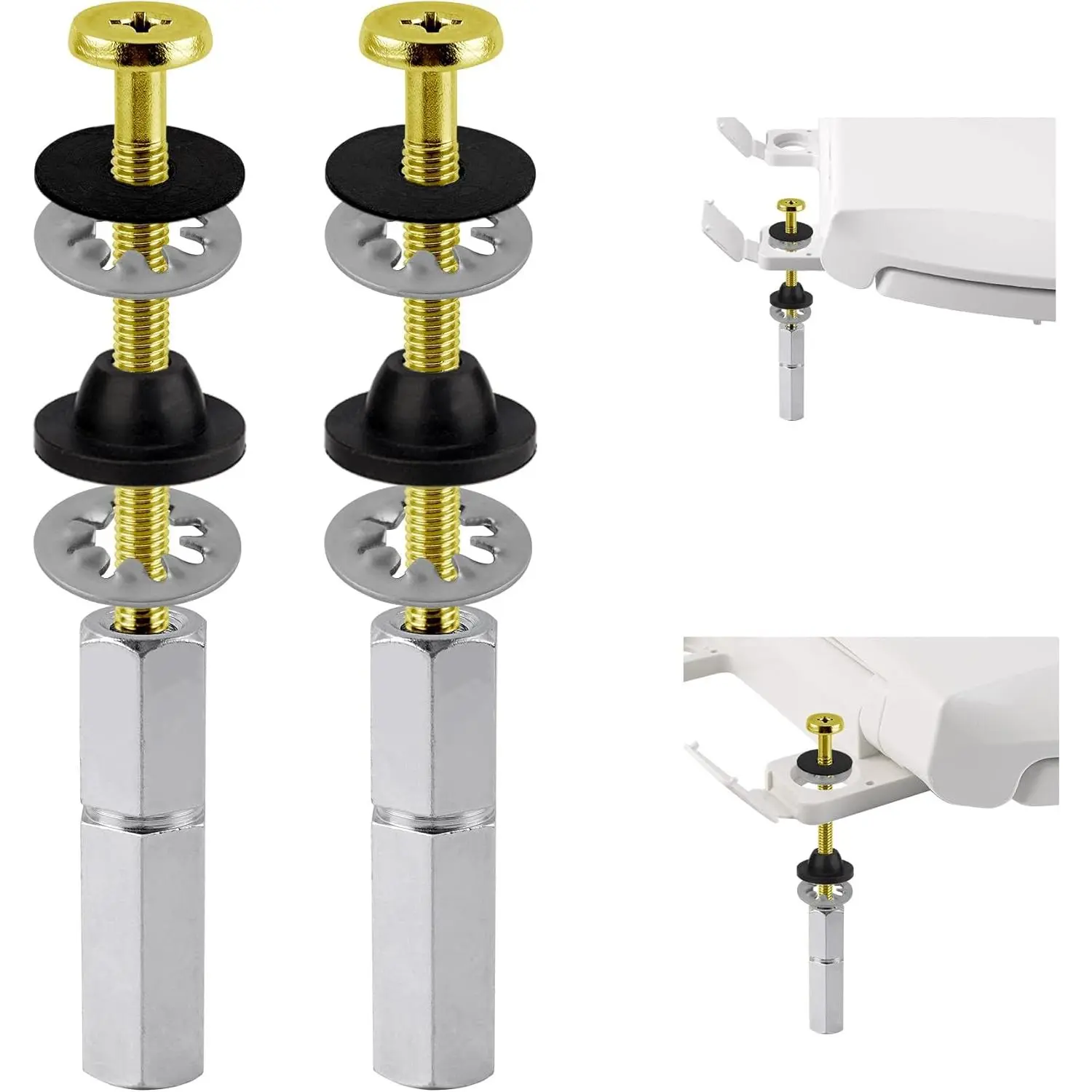 2 count  Toilet Seat  Kit, Brass  with Metal Nuts | Heavy Duty Solid Brass Toilet  with Stainless Steel Downlock Nuts, Easy to Install - Bathroom Toilet Repair Screw