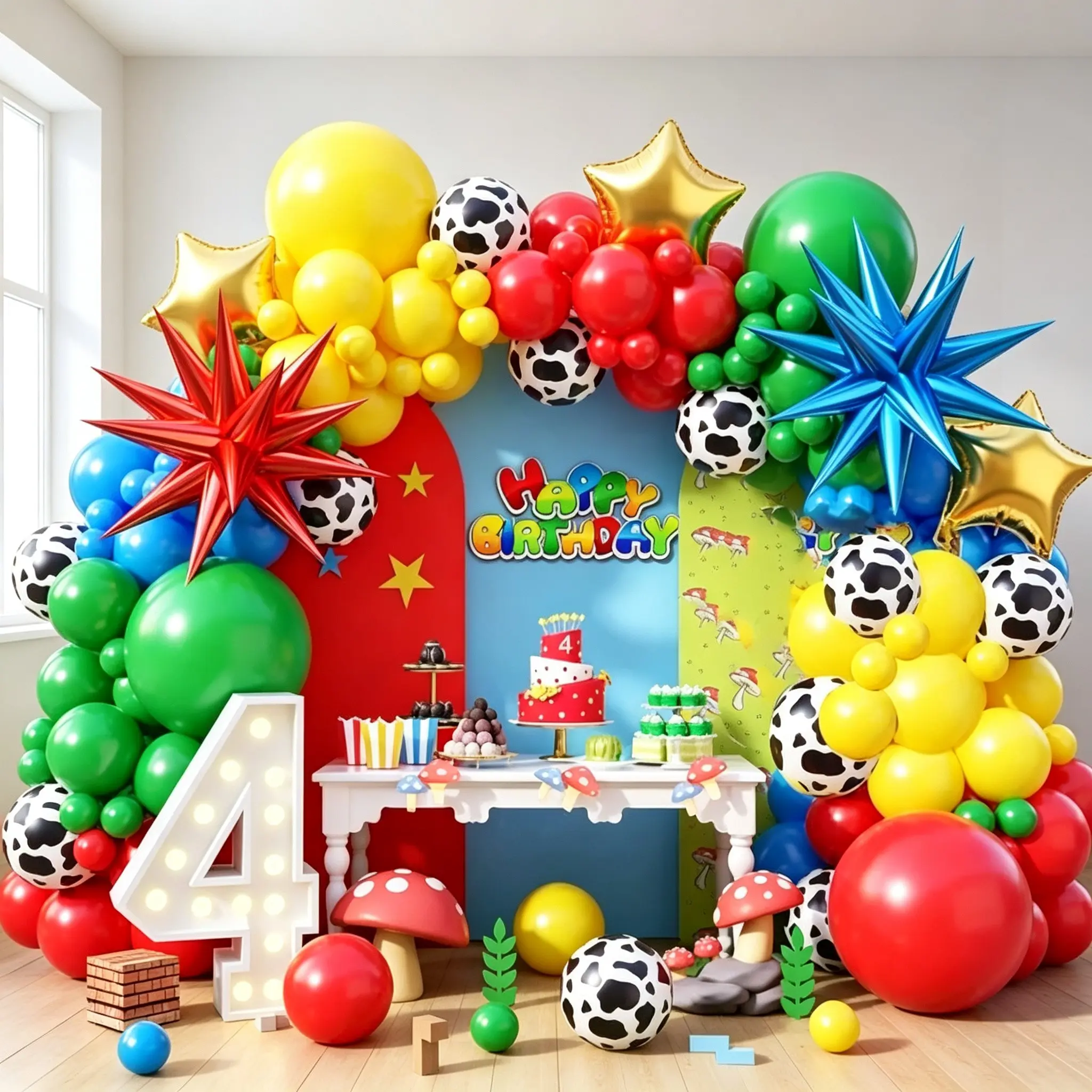 Toy Story Theme Balloons, Blue Exploding Star Latex Balloon Chain, Boy's Birthday Party Decoration, One-Stop Setup