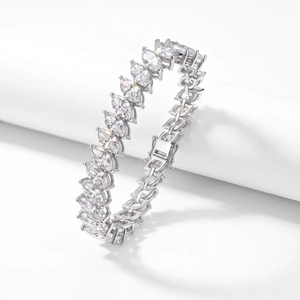 Luxury Moissanite Pave Link Bangle, 925 Silver Plated Sparkling Iced Out Bracelet, Fine Jewelry Gift for Her