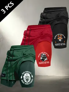 Men's 2-in-1 Athletic Workout Shorts, Drawstring Loose Fit Gorilla Slogan Graphic Print Quick Dry Gym Training Running Performance Casual Streetwear Shorts Fitness Shorts #MensWorkoutShorts #GorillaGraphic #2In1Shorts #GymEssentials #TikTokMadeMeBuyIt