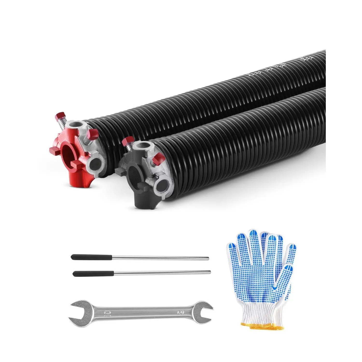 【toolupgrade】VEVOR Garage Door Torsion Springs, Pair of 0.218x 2x 26 in, 16000 Cycles, Electrophoresis Black Coated for Replacement, Garage Door Springs with Non-Slip Winding Bars, Gloves and Mounting Wrench