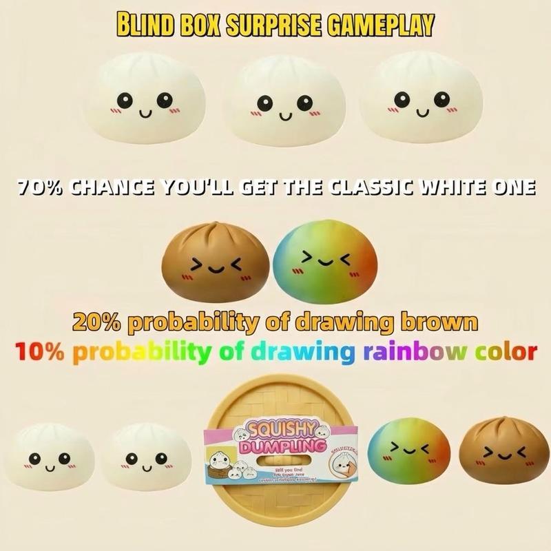 Surprise Blind Box Dumpling Squishy - Mysecret Bun Fidget Toy with Steamer, Collectible Kawaii Dough Ball (70% White, 20% Golden, 10% Rare Rainbow), Sensory Stress Relief Toy for Kids & Adults