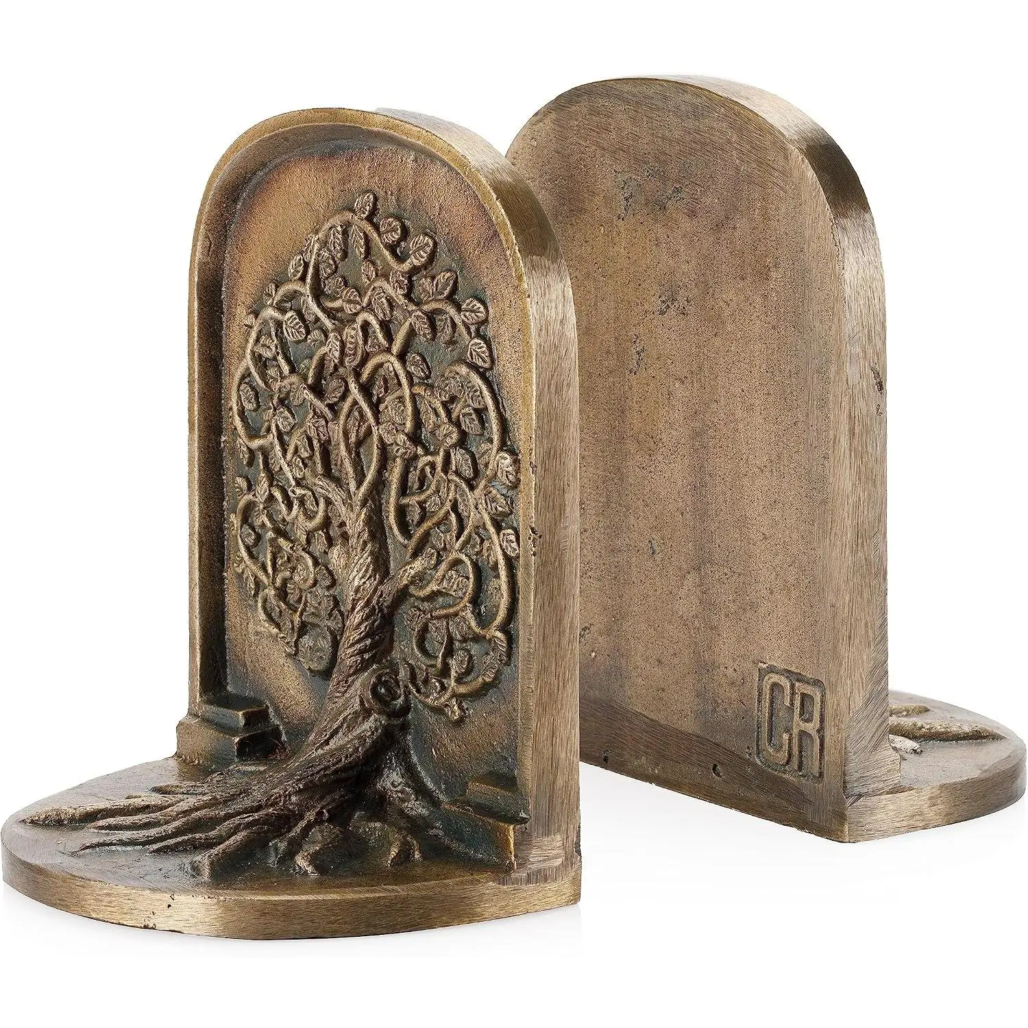 Antique Brass Bookends, Set of 2, Cast Iron Decorative Bookends for Shelves and Bookcases, Non-Skid Heavy Home Decor Gift