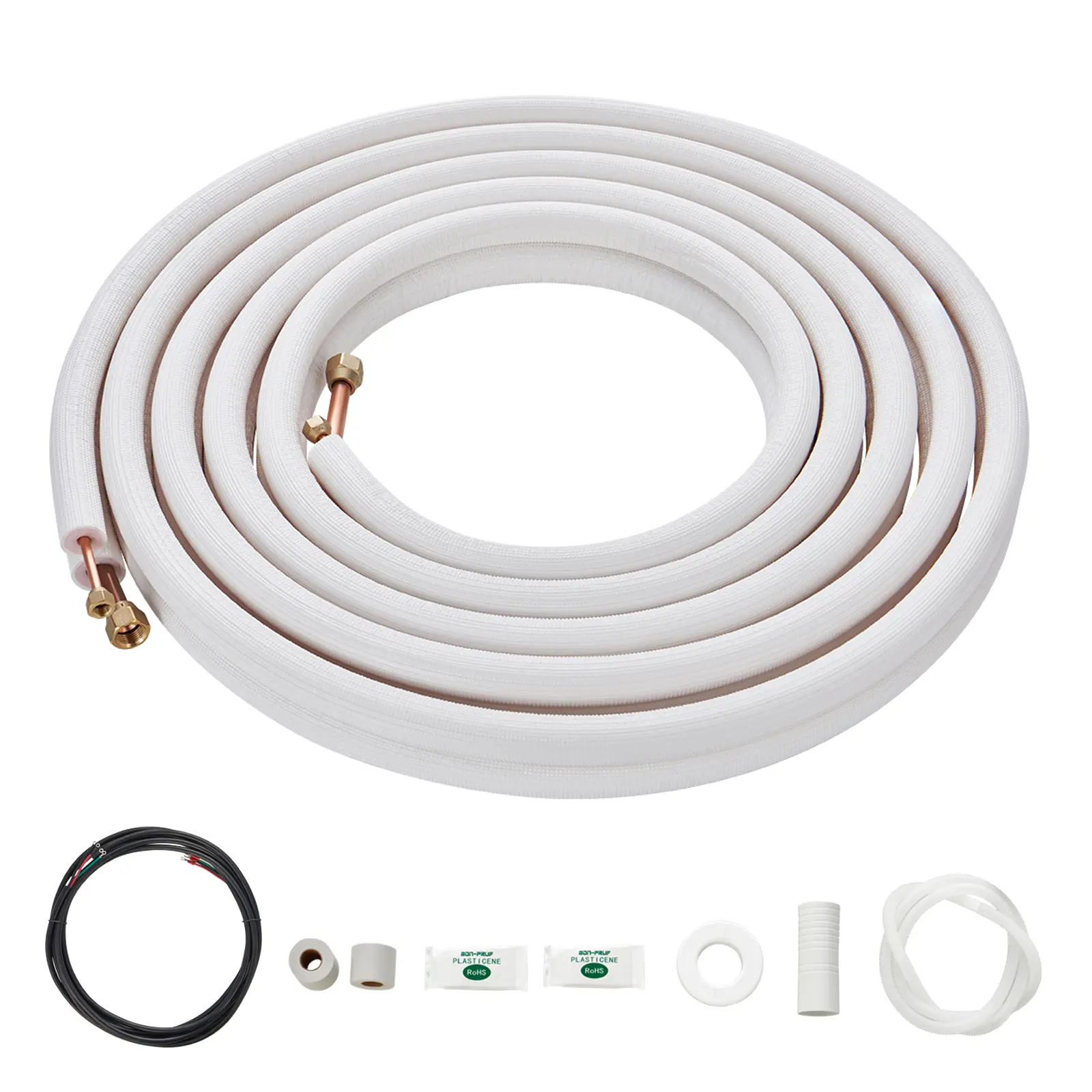 25FT Mini Split Line Set, 1/4" & 1/2" O.D Copper Pipes Tubing and Triple-Layer Insulation, for Air Conditioning or Heating Pump Equipment & HVAC with Rich Accessories (27ft Connection Cable)