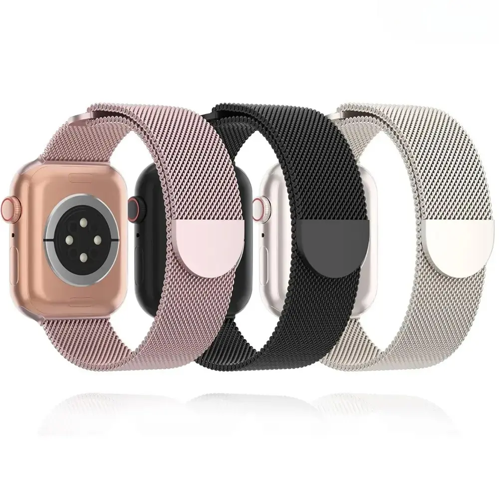 3 Pack Stainless Steel Mesh Watch Bands, Adjustable Magnetic Wearable Accessories Compatible with Series 4-11, SE & Ultra/Ultra 3