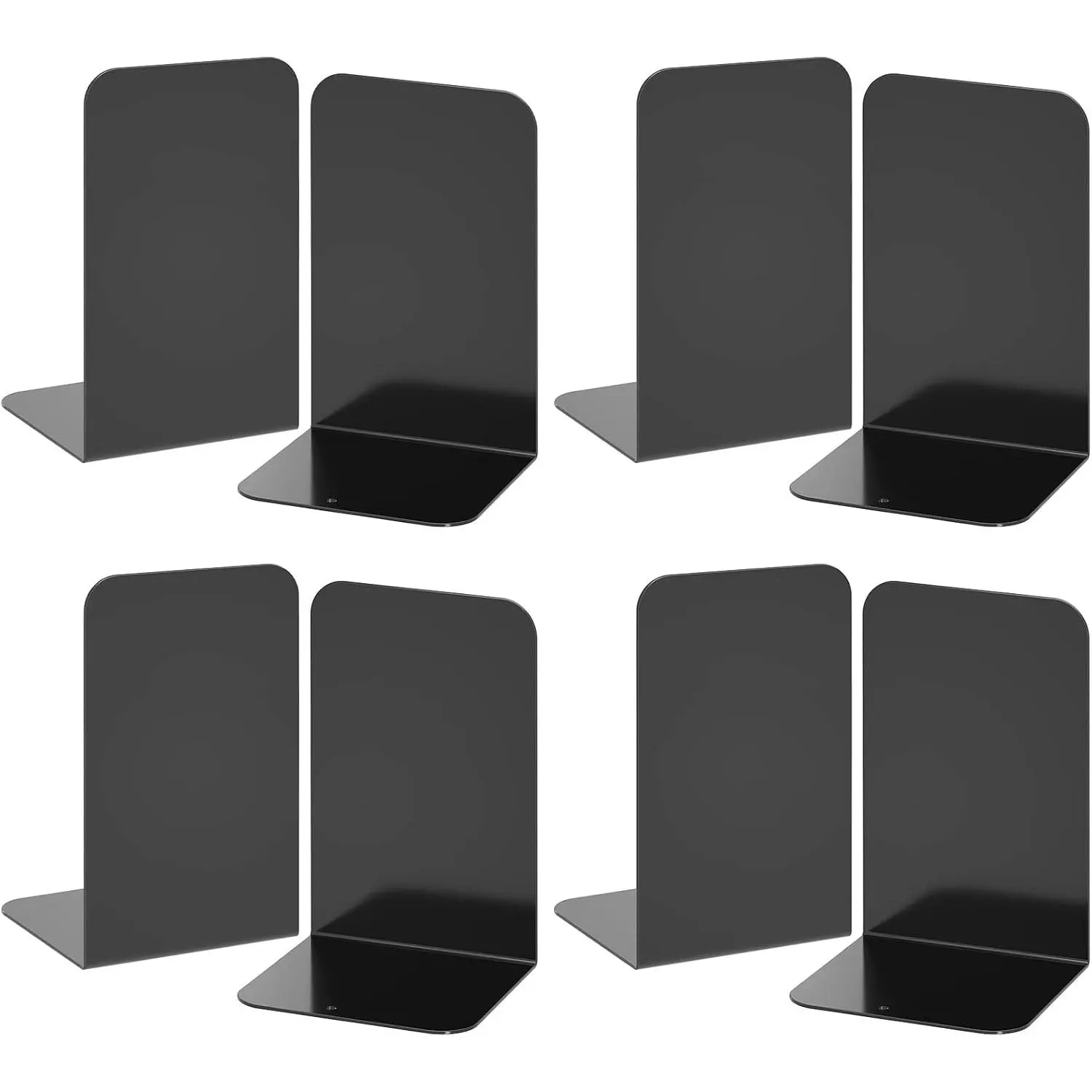 Bookends 4 Pairs, Black Metal Book Ends, Bookends for Shelves, Book Stopper for Heavy Books, Book Dividers for Home Office School Supplies