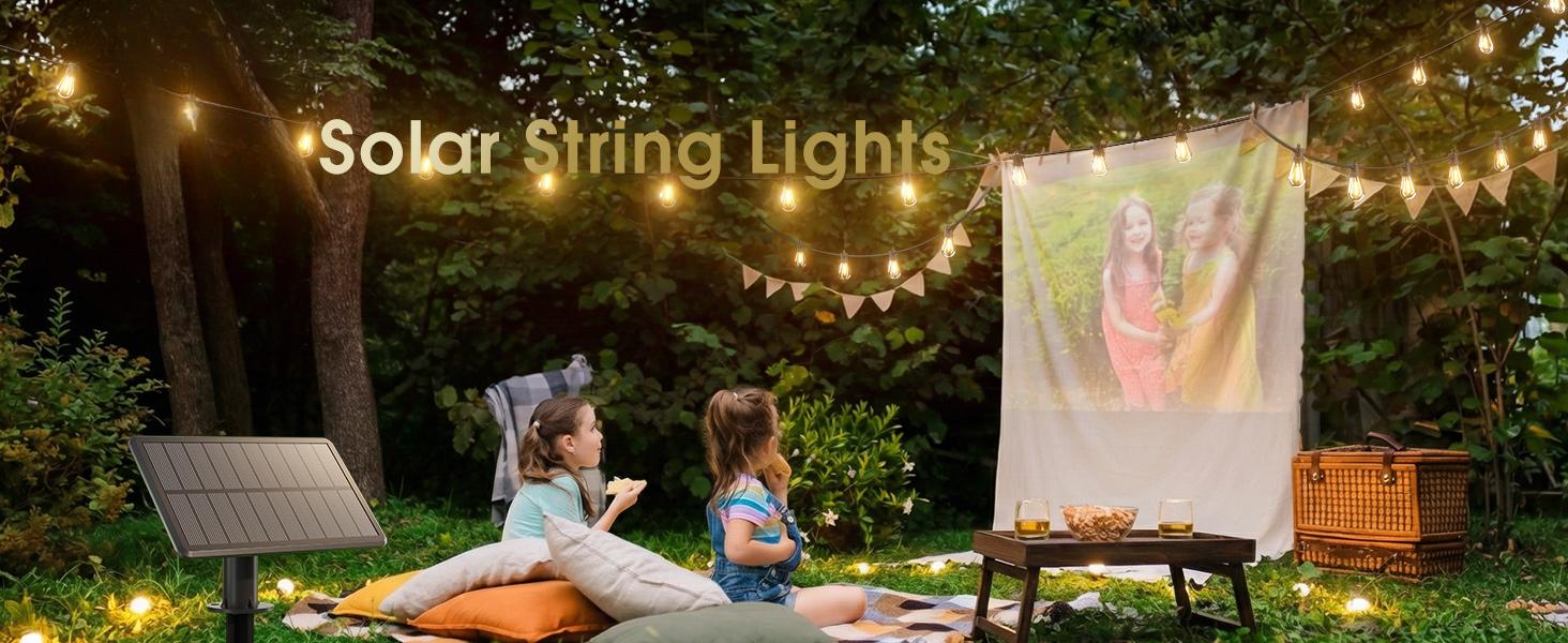 54FT(48+6) Solar String Lights Outdoor Waterproof with USB Charging & Remote Control - Dimmable Solar Power Patio Lights with LED Bulbs for Porch, Garden, Yard, Market, Bistro - Last for 20+Hrs