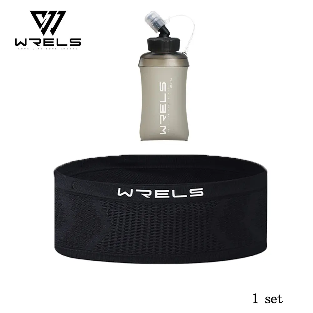 WRELS Sports Fitness Water Bottle Waist Pack, Large Capacity Running Athletic Belt, Foldable Silicone Straw, Outdoor Portable Cup