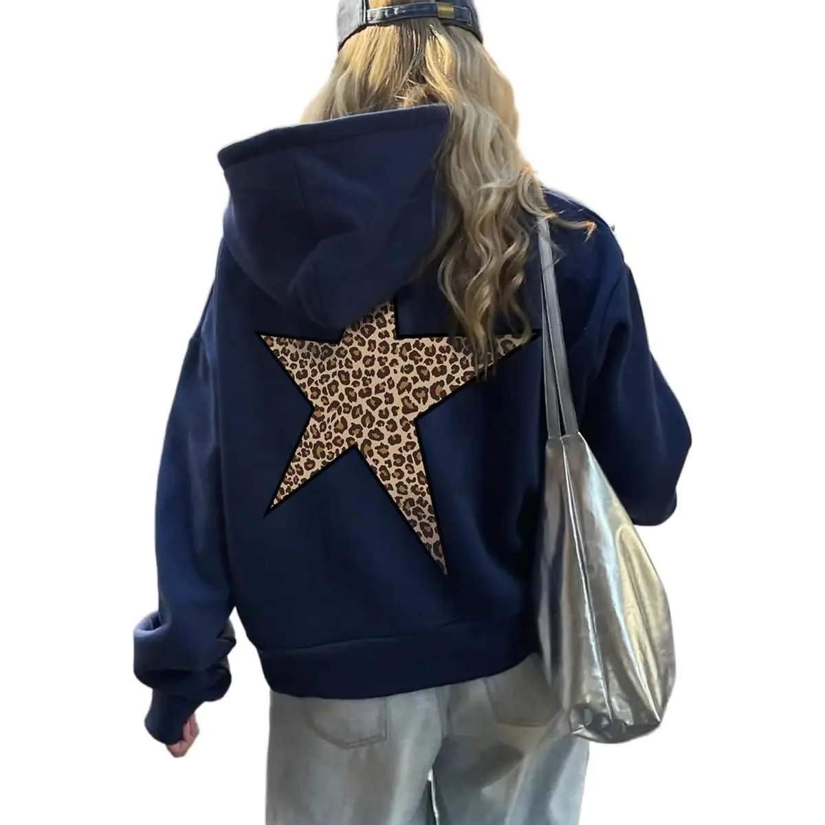 Star Graphic Hoodies Oversized Y2k Leopard Print Hooded Sweatshirt Cheetah Hoodie Streetwear Unisex Pullover TopsGift.